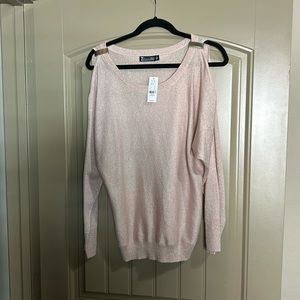 Blush light sweater with gold. Cold shoulder